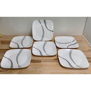 Corelle Urban Arc 10.5" Square White Dinner Plates Set of 6  Gray/Black Stripes